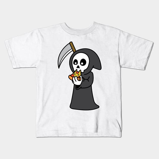 Grim Reaper Eating Pizza Kids T-Shirt by rudypagnel